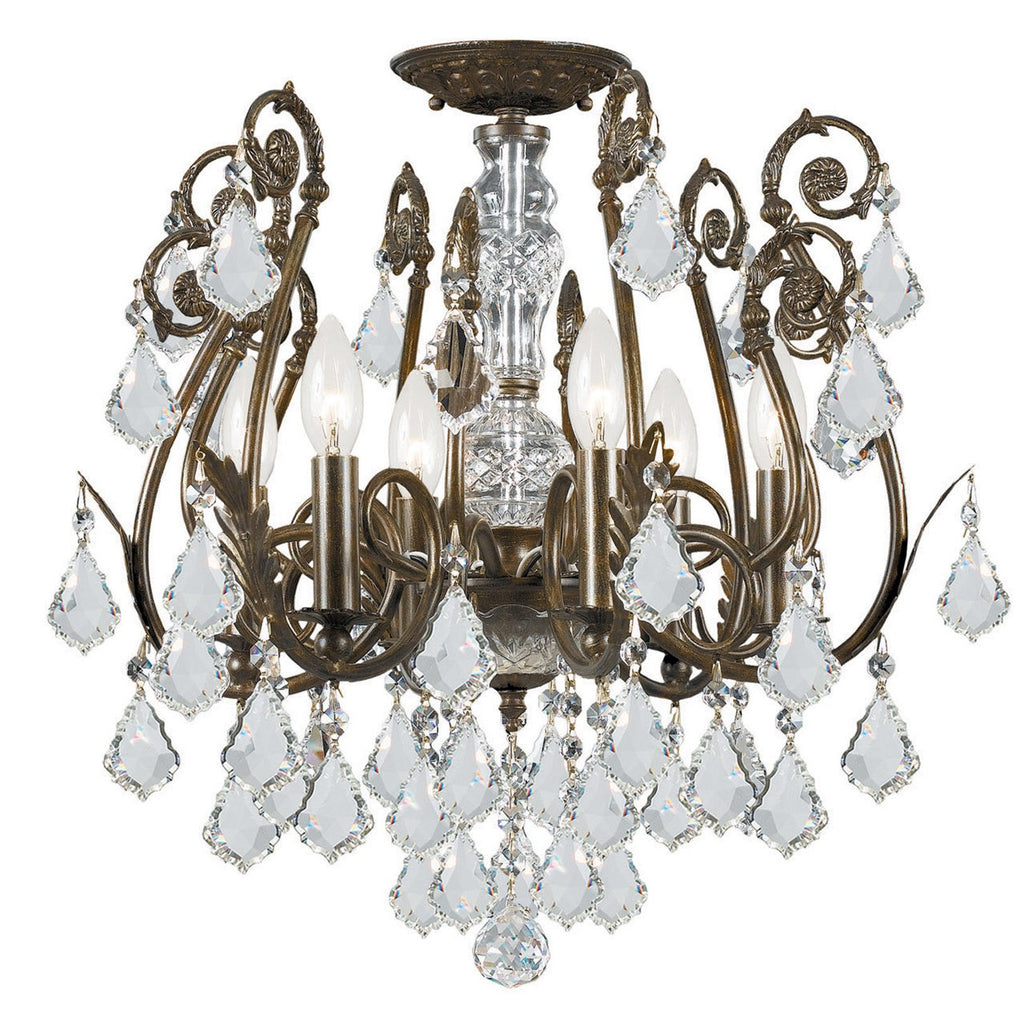 6 Light English Bronze Crystal Ceiling Mount Draped In Clear Spectra Crystal - C193-5115-EB-CL-SAQ