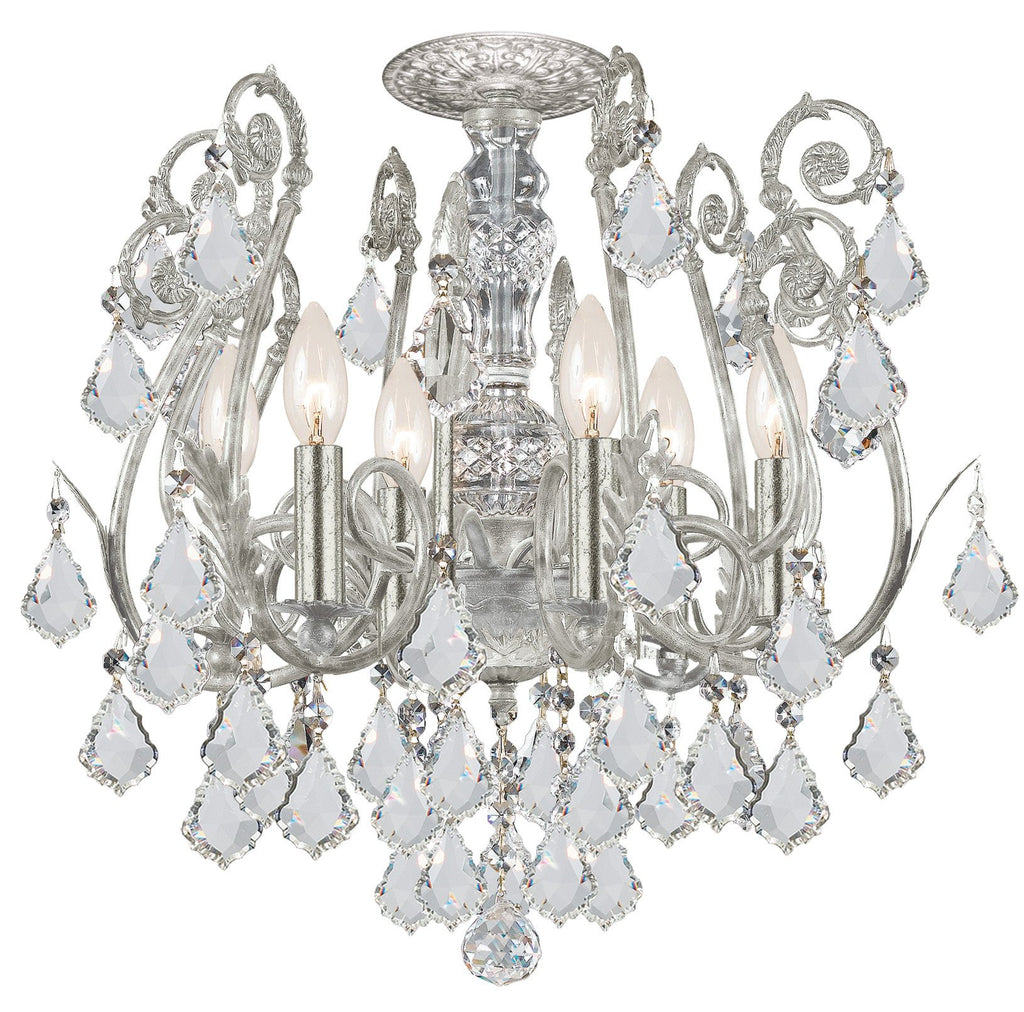 6 Light Olde Silver Crystal Ceiling Mount Draped In Clear Swarovski Strass Crystal - C193-5115-OS-CL-S