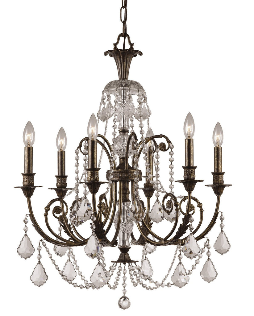 6 Light English Bronze Crystal Chandelier Draped In Clear Swarovski Strass Crystal - C193-5116-EB-CL-S