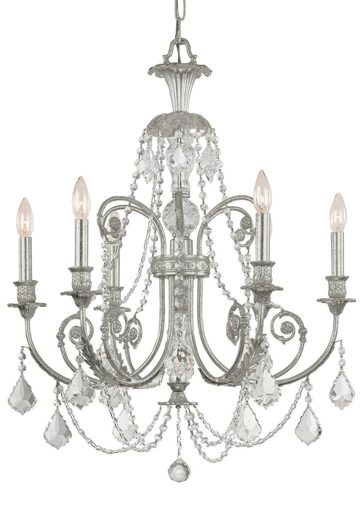 6 Light Olde Silver Crystal Chandelier Draped In Clear Italian Crystal - C193-5116-OS-CL-I