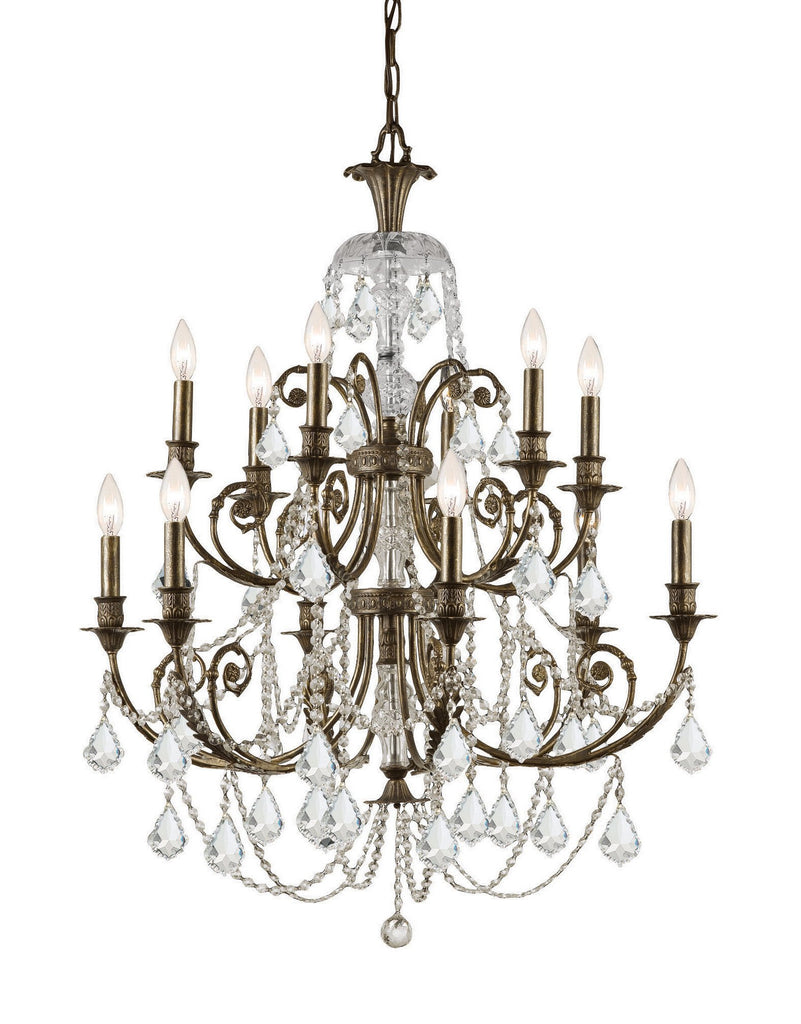 12 Light English Bronze Crystal Chandelier Draped In Clear Hand Cut Crystal - C193-5119-EB-CL-MWP