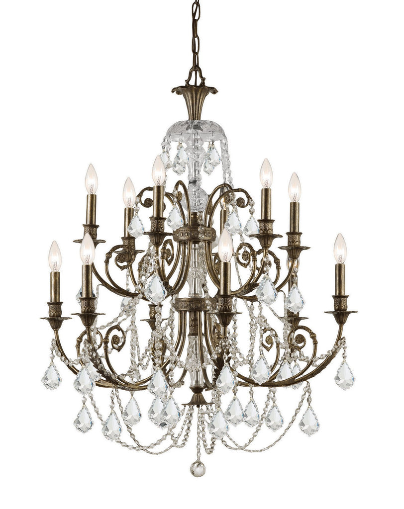 12 Light English Bronze Crystal Chandelier Draped In Clear Swarovski Strass Crystal - C193-5119-EB-CL-S