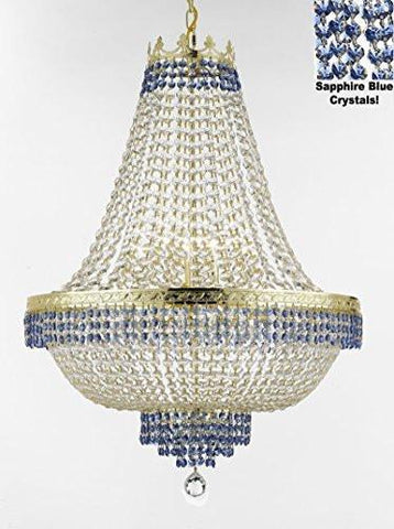 French Empire Crystal Chandelier Chandeliers Lighting Trimmed With Sapphire Blue Crystal Good For Dining Room Foyer Entryway Family Room And More H30" X W24" - F93-B83/Cg/870/9