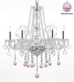 Crystal Chandelier Chandeliers Lighting with Pink Crystal Balls w/Chrome Sleeves! H25" x W24" - G46-B43/B76/385/5