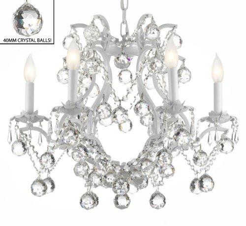 White Wrought Iron Crystal Chandelier Lighting H 19" W 20" Dressed With Feng Shui 40Mm Crystal Balls - A83-B6/White/3530/6