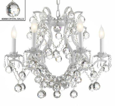 White Wrought Iron Crystal Chandelier Lighting H 19" W 20" Dressed With Feng Shui 40Mm Crystal Balls - A83-B6/White/3530/6