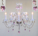 Swarovski Crystal Trimmed Chandelier Chandelier Lighting With Crystal Pink Hearts H25" X W24" - Perfect For Kids' And Girls Bedrooms - Go-A46-Hearts/387/5/Pink Sw