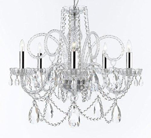 Murano Venetian Style Chandelier Crystal Lighting Fixture Pendant Ceiling Lamp for Dining Room, Bedroom, Entryway, Living Room with Large, Luxe, Diamond Cut Crystals w/Chrome Sleeves! H25" X W24" - A46-B43/B93/B89/385/5DC