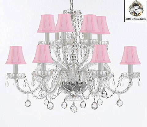 Murano Venetian Style All Empress Crystal (Tm) Chandelier With Crystal Balls And Shades - A46-B6/Sc/Pinkshades/385/6+6