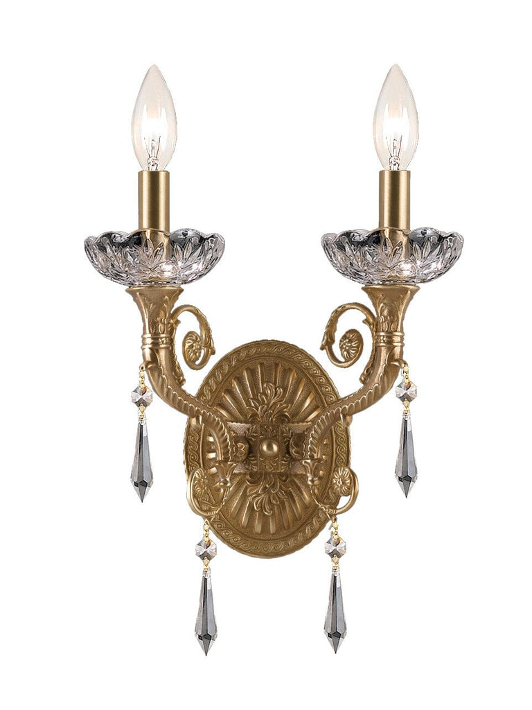 2 Light Aged Brass Traditional Sconce Draped In Clear Hand Cut Crystal - C193-5152-AG-CL-MWP