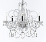 Swarovski Crystal Trimmed Murano Venetian Style Chandelier Crystal Lights Fixture Pendant Ceiling Lamp for Dining Room, Living Room - with Large, Luxe Crystals w/Chrome Sleeves! H25" X W24" - A46-B43/B93/B89/385/5SW