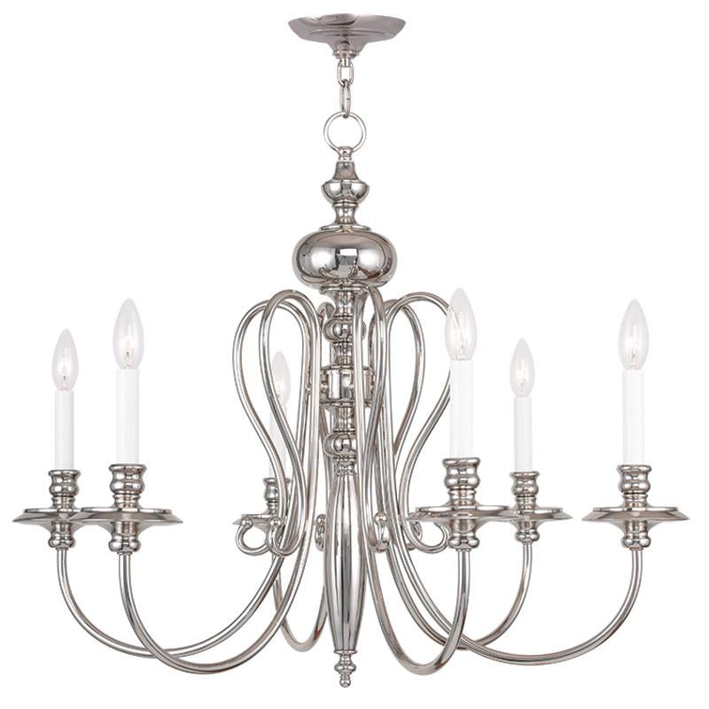 Livex Caldwell 6 Light Polished Nickel Chandelier - C185-5166-35