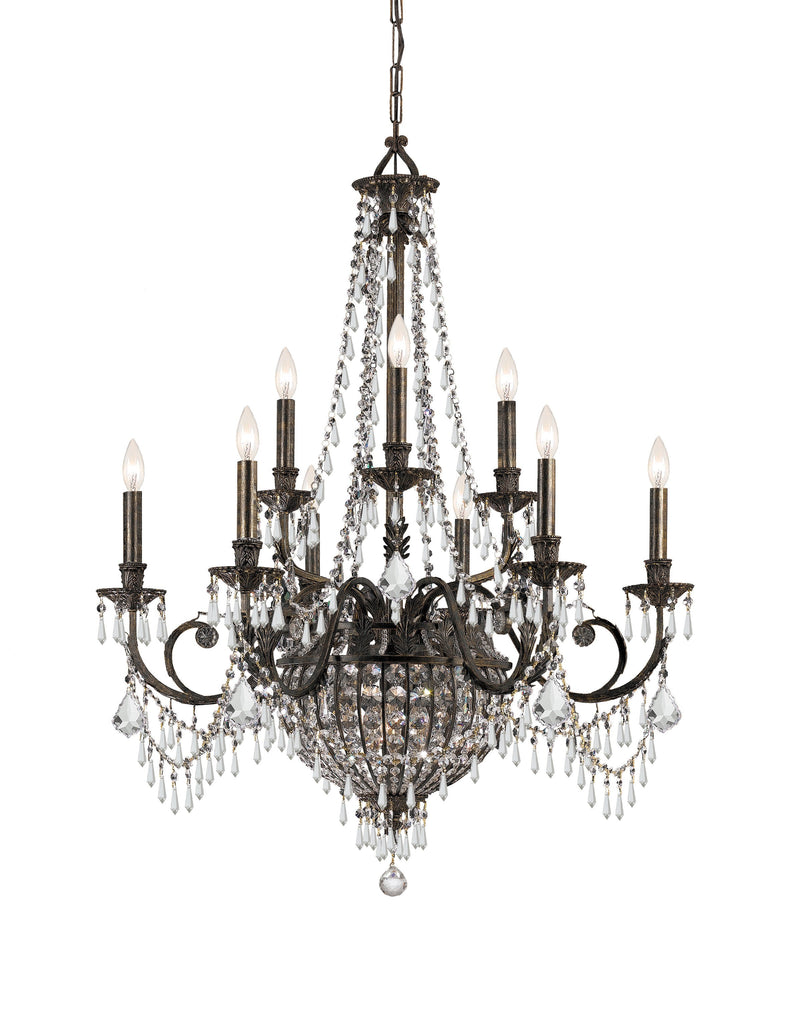 12 Light English Bronze Colonial Chandelier Draped In Clear Hand Cut Crystal - C193-5168-EB-CL-MWP