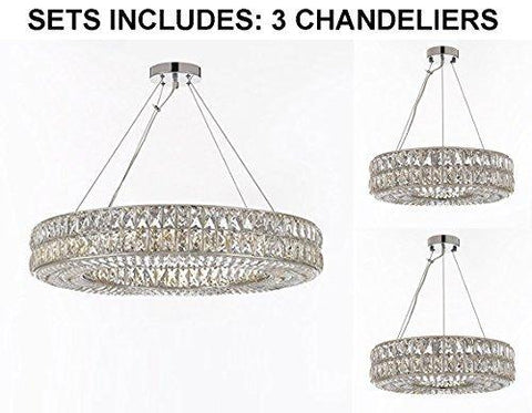 Set of 3 -2 Crystal Nimbus Ring Chandeliers Modern/Contemporary Lt. Pendant 20"Wide & 1 Crystal Nimbus Ring Chandelier Modern/Contemporary Lt. Pendant 32"Wide-Good for Dining Room, Foyer and More! - 2EA 3063/8 + 1 EA 3063/12