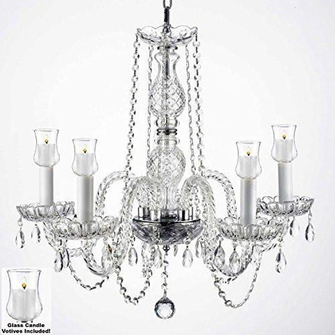 Crystal Chandelier W/ Candle Votives H.25" W.24" For Indoor / Outdoor Use Great For Outdoor Events Hang From Trees / Gazebo / Pergola / Porch / Patio / Tent - G46-B31/384/5