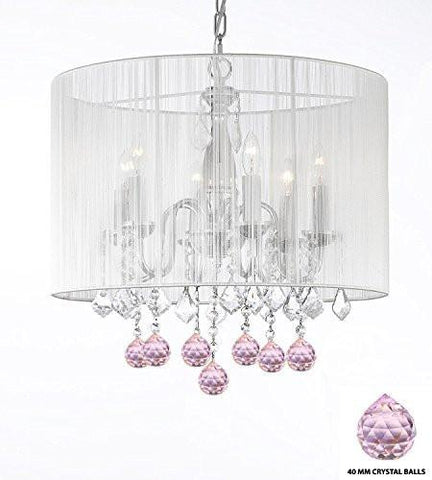 Crystal Chandelier Chandeliers With Large White Shade And Pink Crystal Balls H 19.5" X W 18.5" - Perfect For Kids' And Girls Bedrooms - J10-B76/1126/6