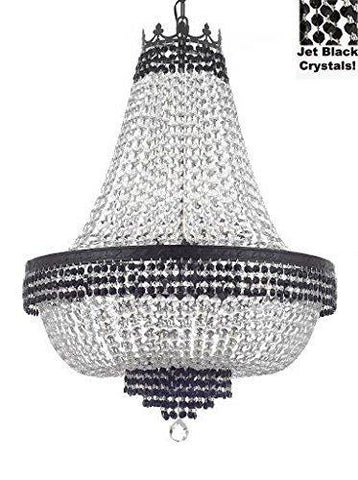 French Empire Crystal Chandelier Chandeliers Lighting Trimmed with Jet Black With Dark Antique Finish! H36" X W30" Good for Dining Room, Foyer, Entryway, Family Room and More! - F93-B79/CB/870/14