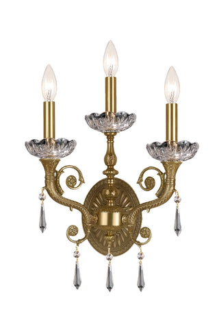 3 Light Aged Brass Traditional Sconce Draped In Clear Swarovski Strass Crystal - C193-5173-AG-CL-S