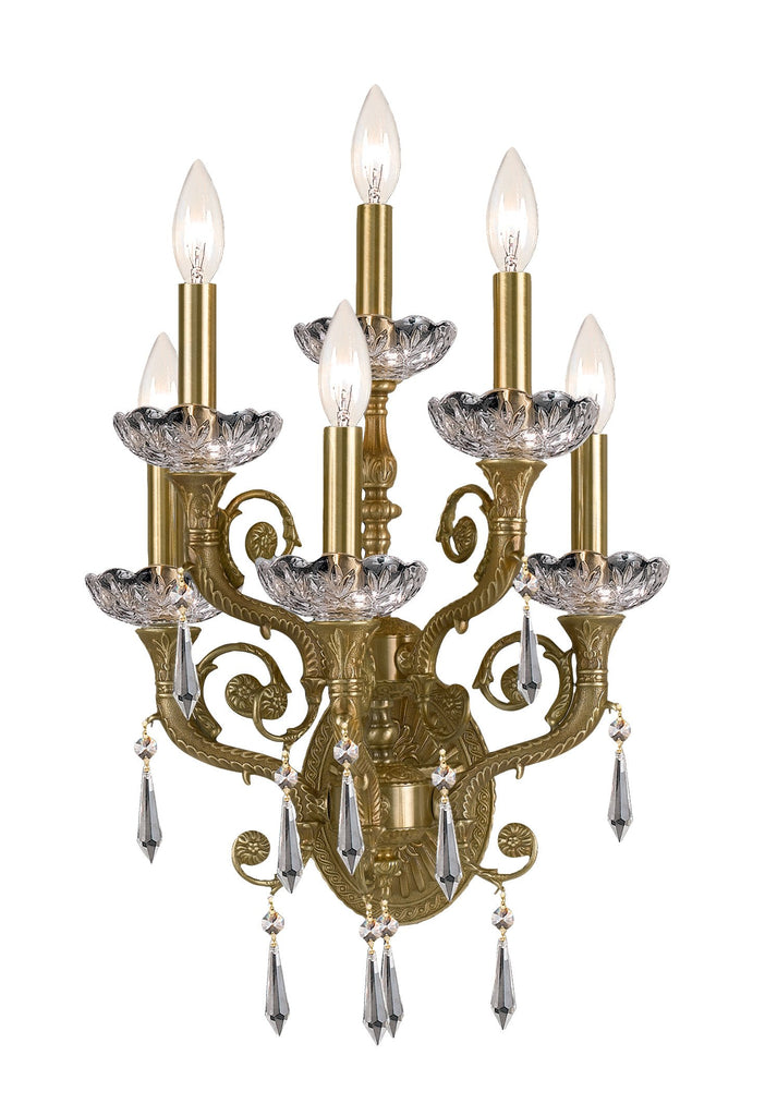 6 Light Aged Brass Traditional Sconce Draped In Clear Spectra Crystal - C193-5176-AG-CL-SAQ