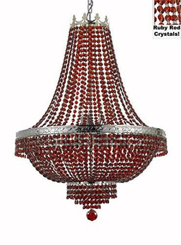 French Empire Crystal Chandelier Lighting - Dressed With Red Beads Color Crystals Great For A Dining Room Entryway Foyer Living Room H36" X W30" - F93-B81/Cs/870/14