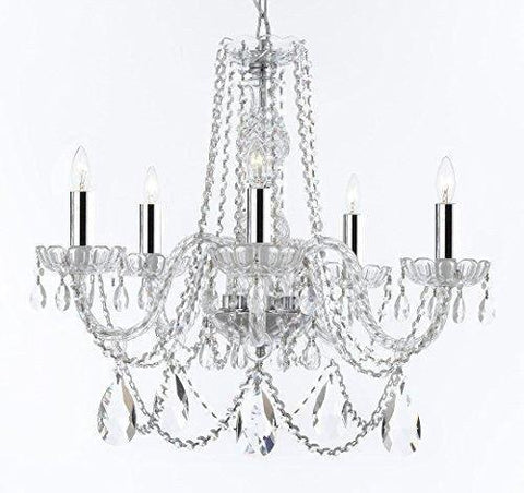 Swarovski Crystal Trimmed Murano Venetian Style Chandelier Crystal Lights Fixture Pendant Ceiling Lamp for Dining Room, Entryway, Living Room-W/Large, Luxe Crystals w/Chrome Sleeves! H25" X W24" - A46-B43/B93/B89/384/5SW
