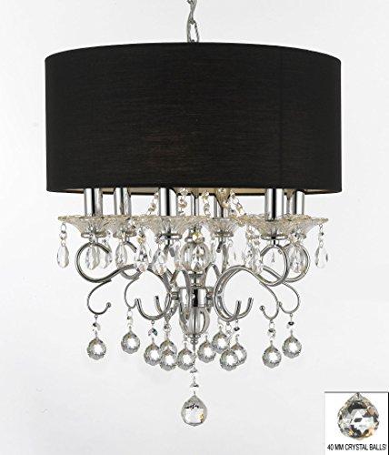 Silver Mist Crystal Drum Shade Chandelier Lighting with Faceted Crystal Balls - B6/J10-02006BK