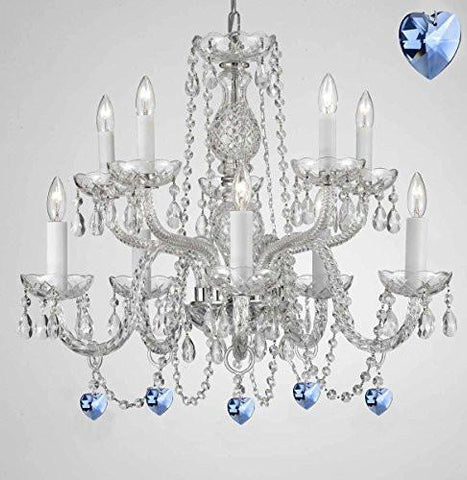 Empress Crystal (Tm) Chandelier Chandeliers Lighting With Blue Color Crystal Swag Plug In-Chandelier W/ 14' Feet Of Hanging Chain And Wire - G46-B15/B85/1122/5+5