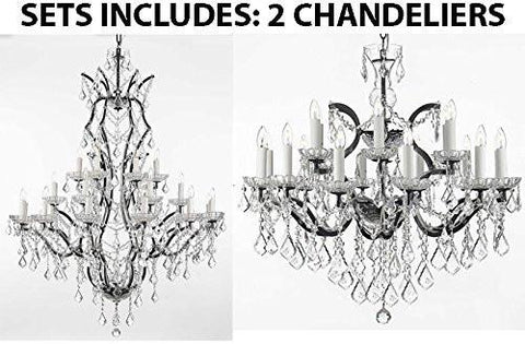 Set Of 2 - 1 19Th C. Baroque Iron & Crystal Chandelier Lighting H 52" X W 41" And 1 19Th C. Baroque Iron & Crystal Chandelier Lighting H 28" X W 30" - 1 Ea 996/25 + 1 Ea 995/18