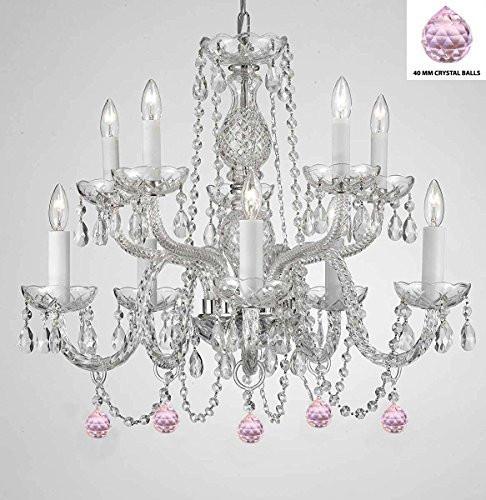 Empress Crystal (Tm) Chandelier Chandeliers Lighting With Pink Color Crystal Balls Swag Plug In-Chandelier W/ 14' Feet Of Hanging Chain And Wire - G46-B15/B76/1122/5+5