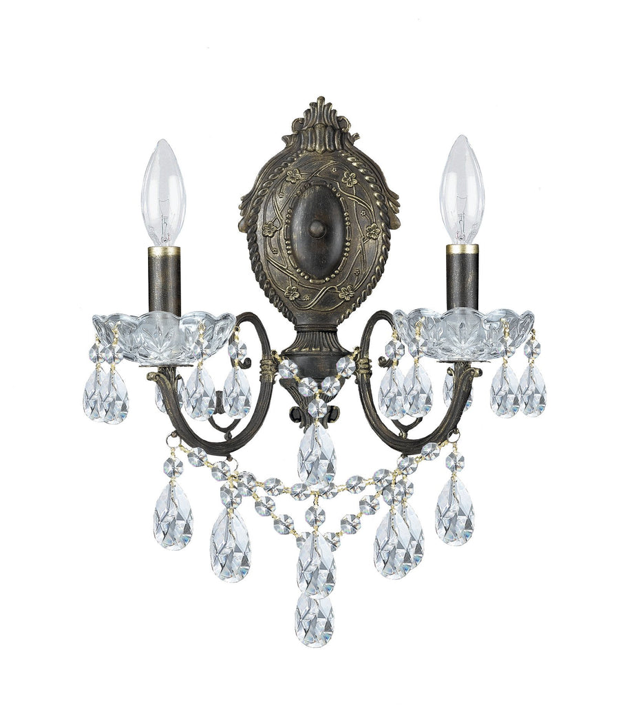 2 Light English Bronze Crystal Sconce Draped In Clear Hand Cut Crystal - C193-5192-EB-CL-MWP