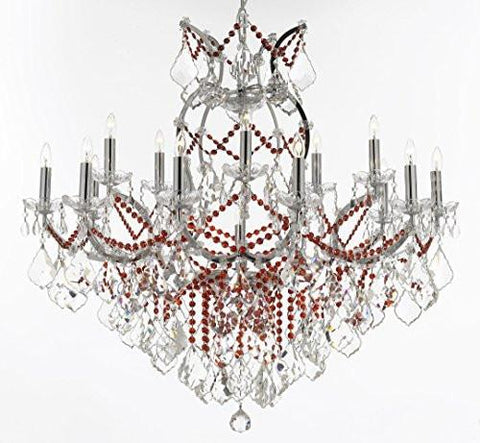 Maria Theresa Chandelier Lighting Crystal Chandeliers H38" W37" Chrome Finish Dressed With Ruby Red Crystals Great For The Dining Room Living Room Family Room Entryway / Foyer - J10-B81/Chrome/26050/15+1