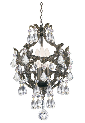 3 Light English Bronze Crystal Mini Chandelier Draped In Clear Hand Cut Crystal - C193-5193-EB-CL-MWP