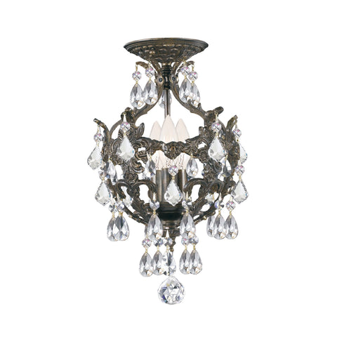 3 Light English Bronze Crystal Ceiling Mount Draped In Clear Hand Cut Crystal - C193-5193-EB-CL-MWP_CEILING