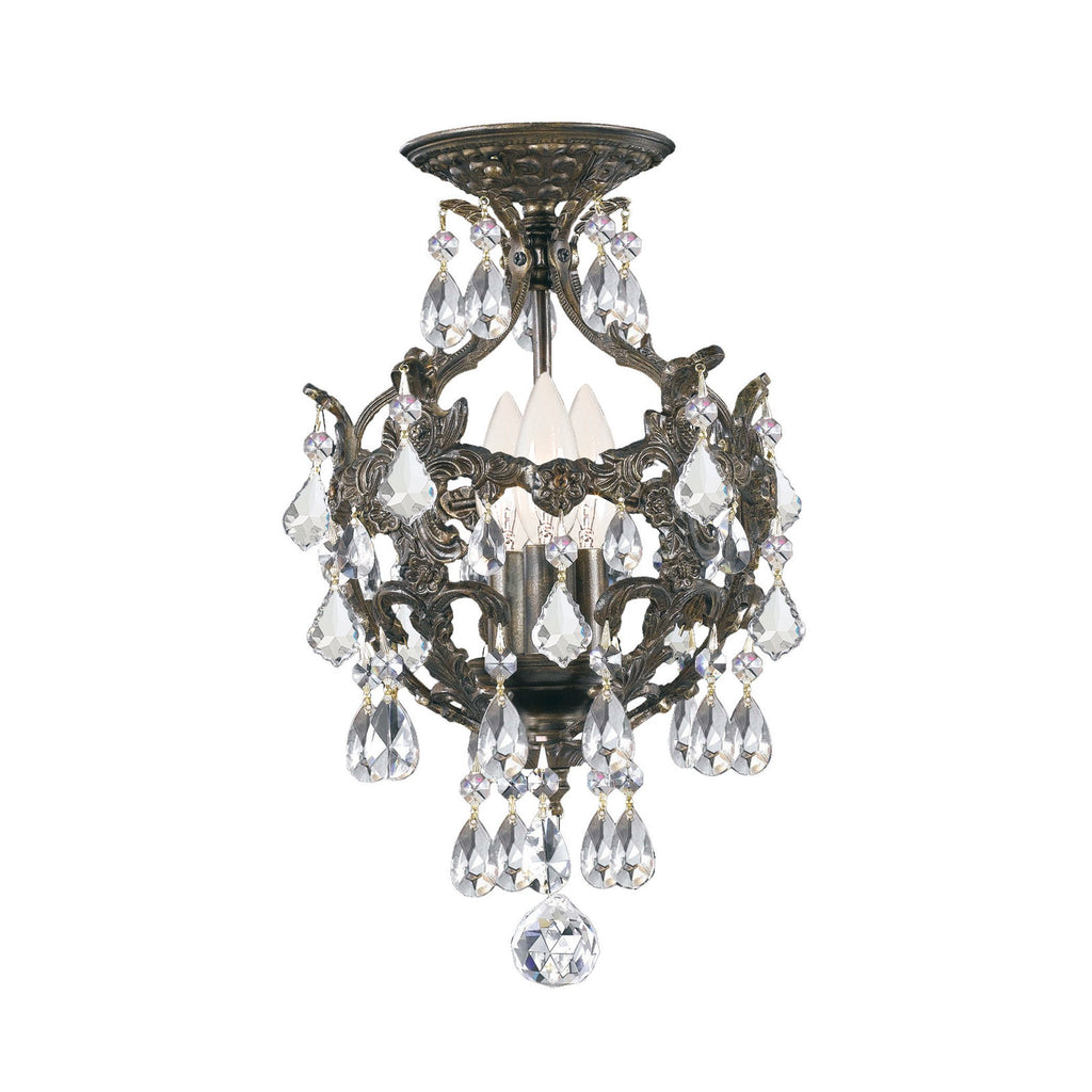 3 Light English Bronze Crystal Mini Chandelier Draped In Clear Swarovski Strass Crystal - C193-5193-EB-CL-S_CEILING