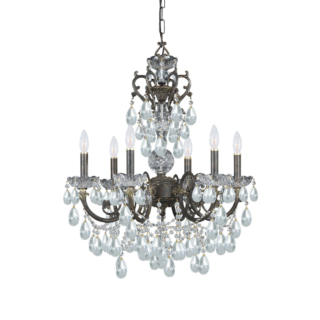 6 Light English Bronze Crystal Chandelier Draped In Clear Italian Crystal - C193-5196-EB-CL-I