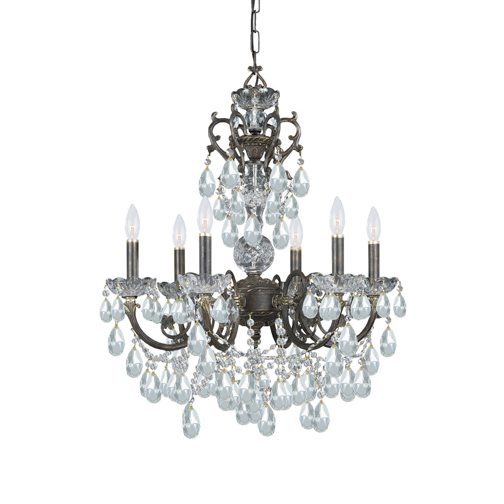 6 Light English Bronze Crystal Chandelier Draped In Clear Spectra Crystal - C193-5196-EB-CL-SAQ