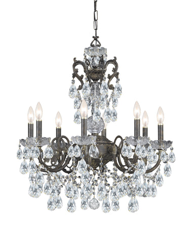 8 Light English Bronze Crystal Chandelier Draped In Clear Spectra Crystal - C193-5198-EB-CL-SAQ