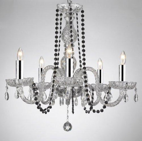 CRYSTAL CHANDELIER CHANDELIERS LIGHTING WITH BLACK COLOR CRYSTAL W/CHROME SLEEVES! - A46-B43/BLACKB1/384/5