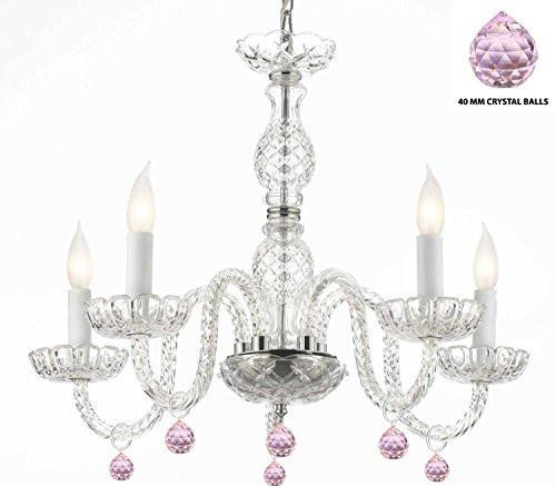 Murano Venetian Style Chandelier Lighting With Pink Crystal Balls H 25" W 24" - Perfect For Kid'S And Girls Bedroom - G46-B76/B11/384/5