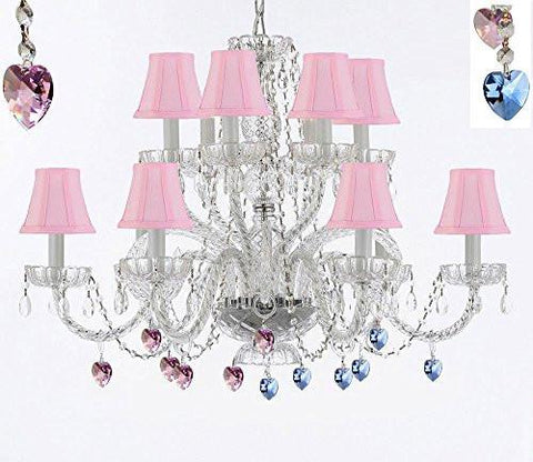 Murano Venetian Style All Empress Crystal (Tm) Chandelier Blue And Pink Crystals With Shades - A46-B85/B21/Sc/Pinkshades/385/6+6