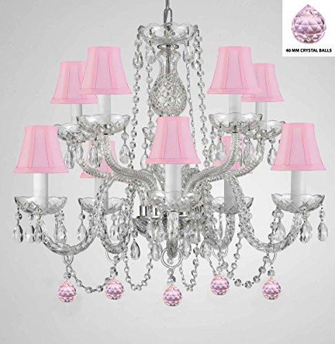 Empress Crystal (Tm) Chandelier Chandeliers Lighting With Pink Crystal Balls And Pink Shades - G46-B76/Sc/1122/5+5-Pink Shades