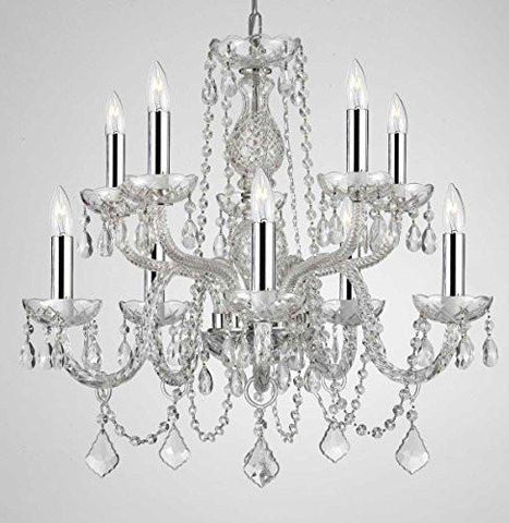 Empress Crystal (Tm) Chandelier Lighting Crystal Chandeliers With Chrome Sleeves H25" X W24" 10 Lights Swag Plug In-Chandelier W/ 14' Feet Of Hanging Chain And Wire - G46-B15/B43/Cs/1122/5+5