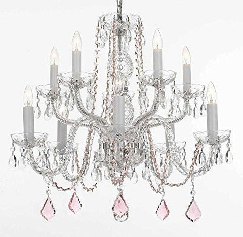 Empress Crystal (Tm) Chandelier Lighting With Pink Color Crystal Swag Plug In-Chandelier W/ 14' Feet Of Hanging Chain And Wire - A46-B15/B2/Cs/1122/5+5