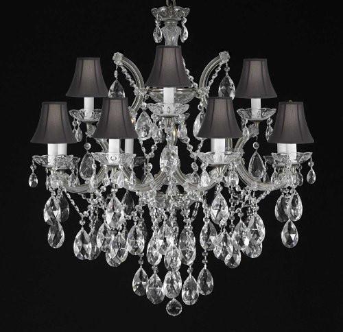 Maria Theresa Chandelier Crystal Lighting Chandeliers With Shades H30" X W28" - F83-Blackshades/Silver/21532/12+1