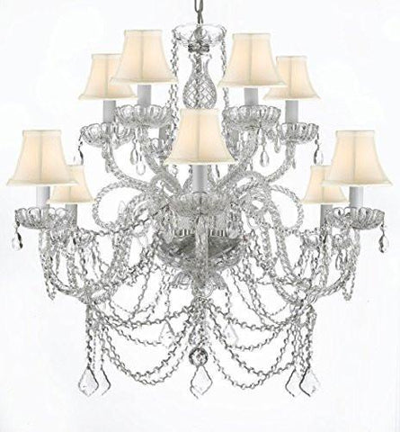 Murano Venetian Style All-Crystal Chandelier With White Shades - A46-Whiteshades/Silver/4/385/6+6