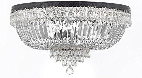 French Empire Crystal Semi Flush Basket Chandelier Chandeliers Lighting With Dark Antique Finish H18" X W24" - F93-B8/FLUSH/CB/870/9