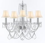 Swarovski Crystal Trimmed Murano Venetian Style Chandelier Crystal Lights Fixture Pendant Ceiling Lamp for Dining Room, Entryway , Living Room w/Large, Luxe Crystals! H25" X W24" w/ White Shades - A46-WHITESHADES/B94/B89/384/5SW