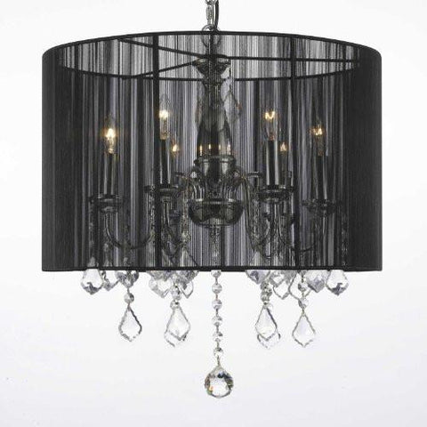 Crystal Chandelier With Large Black Shade H19.5" X W18.5" - J10-1124/6