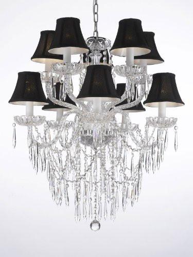 Crystal Icicle Waterfall Chandelier Lighting Dining Room Chandeliers H 30" W 24" With Black Shades - G46-Blackshades/B27/1122/5+5