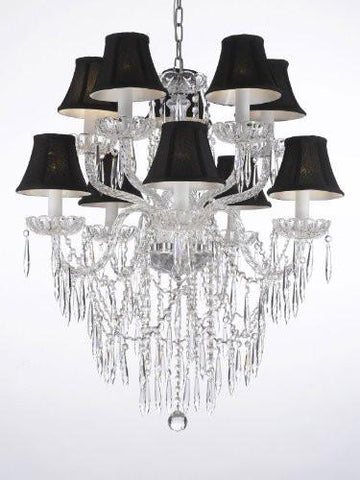 Crystal Icicle Waterfall Chandelier Lighting Dining Room Chandeliers H 30" W 24" With Black Shades - G46-Blackshades/B27/1122/5+5